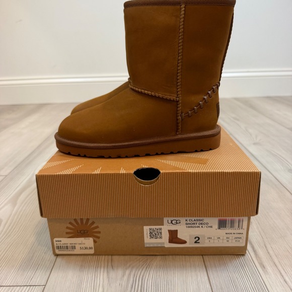 UGG Other - UGG Kids Classic Short Deco Chestnut Suede Boots 1009254K Size 2 NEW